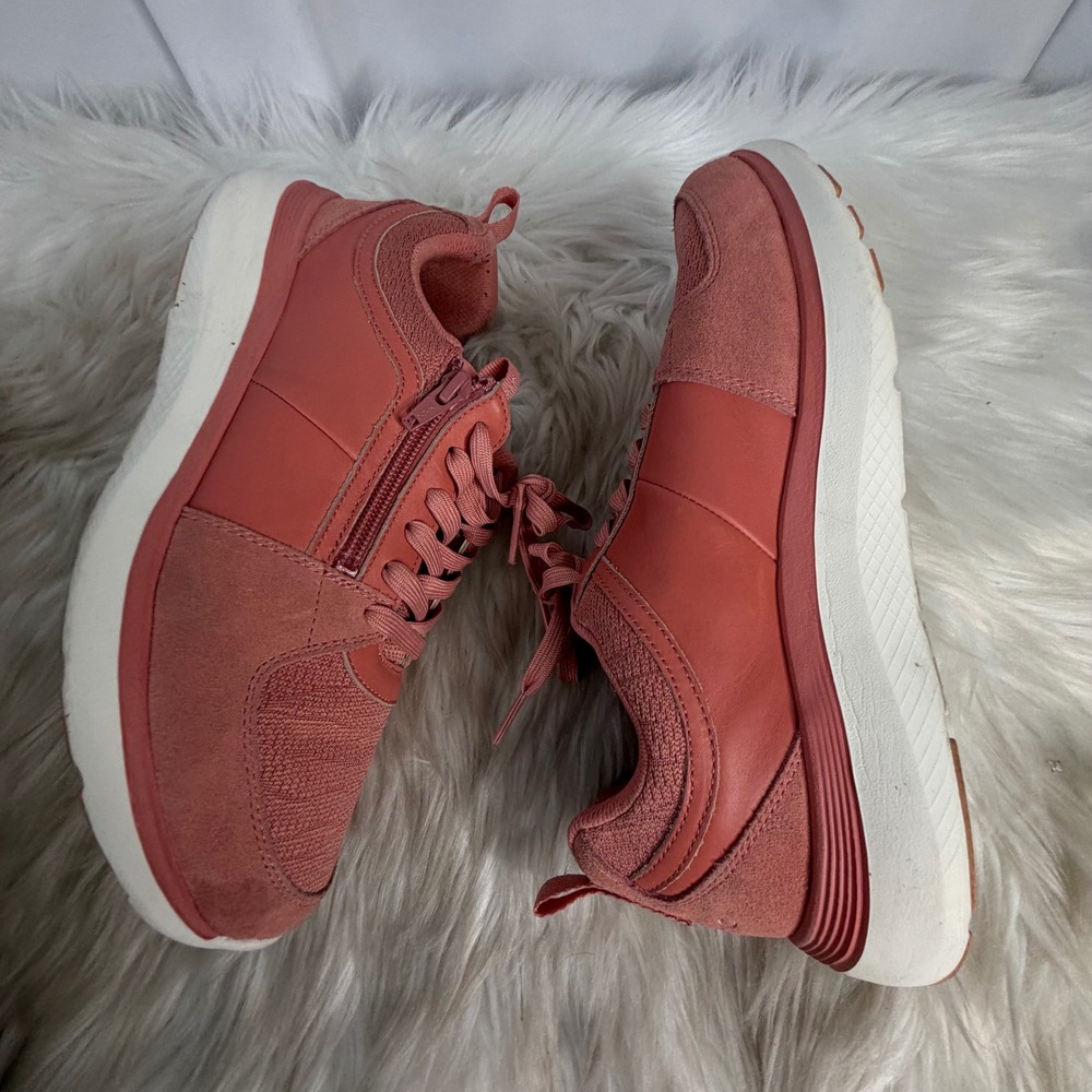Vionic Athena Walking Sneakers Salmon Pink Side Zip Orthotic Shoes Womens 10